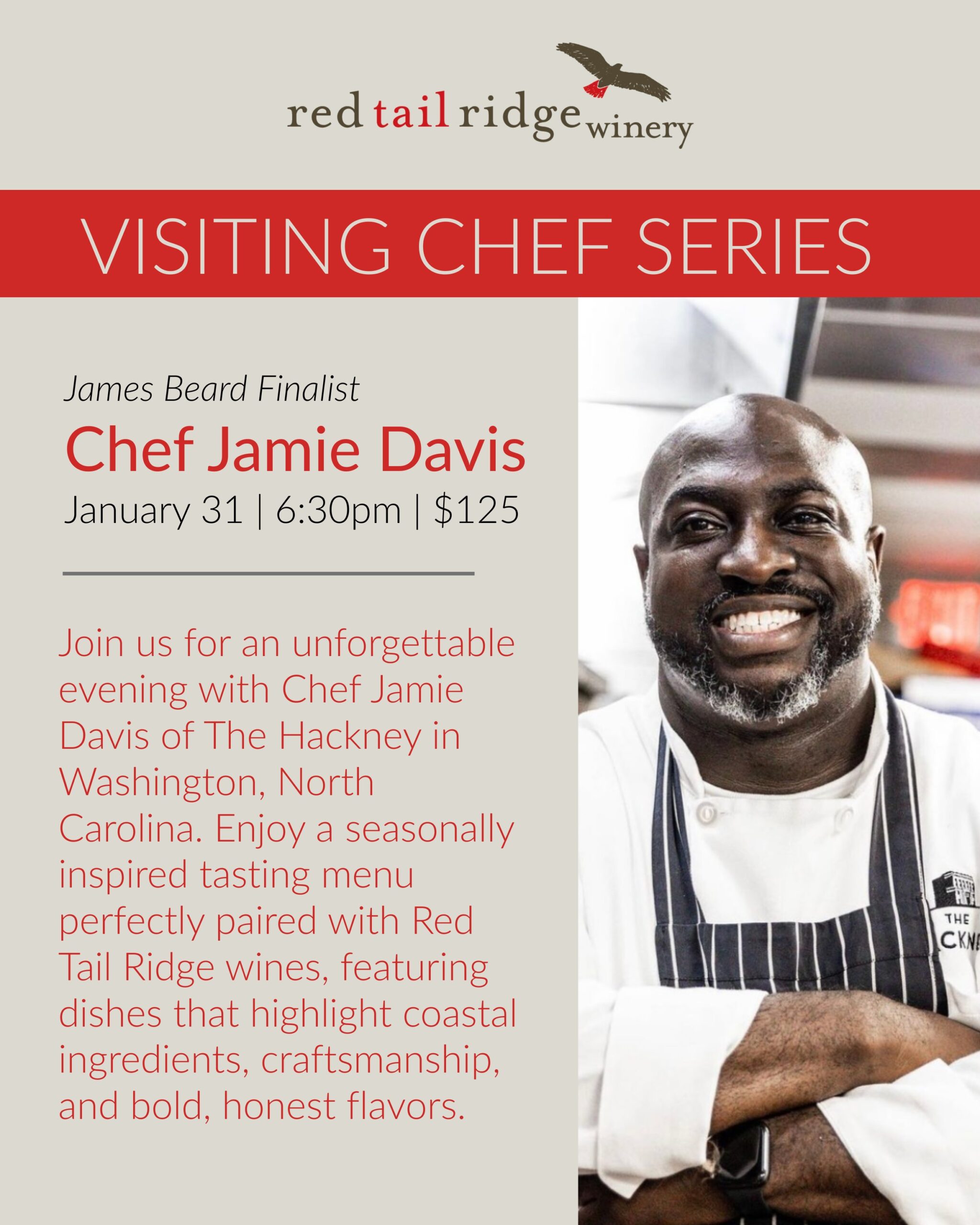 Visiting Chef Series Dinner with Jamie Davis ~ January 31st 2026