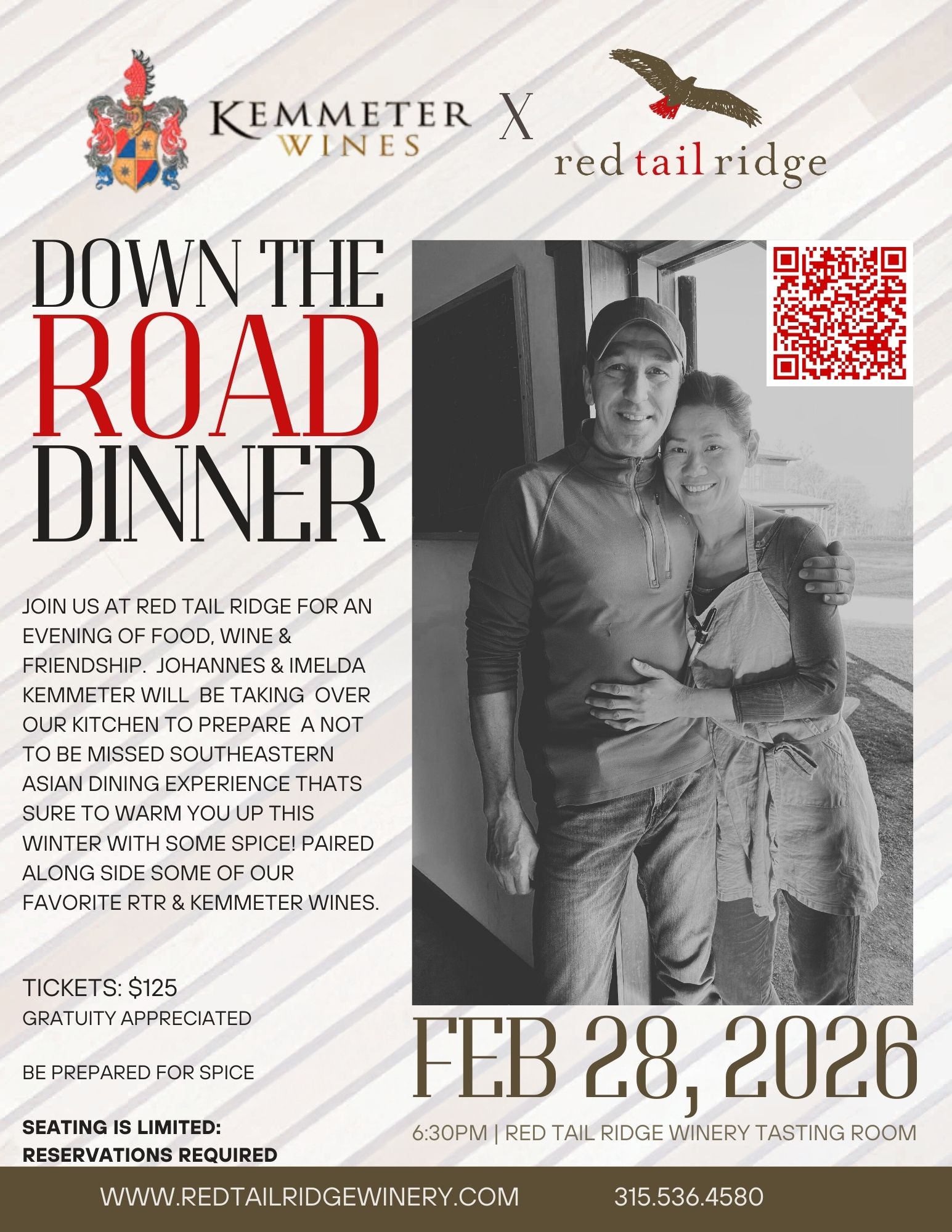 Elegant couple enjoying wine at Red Tail Ridge Winery event.