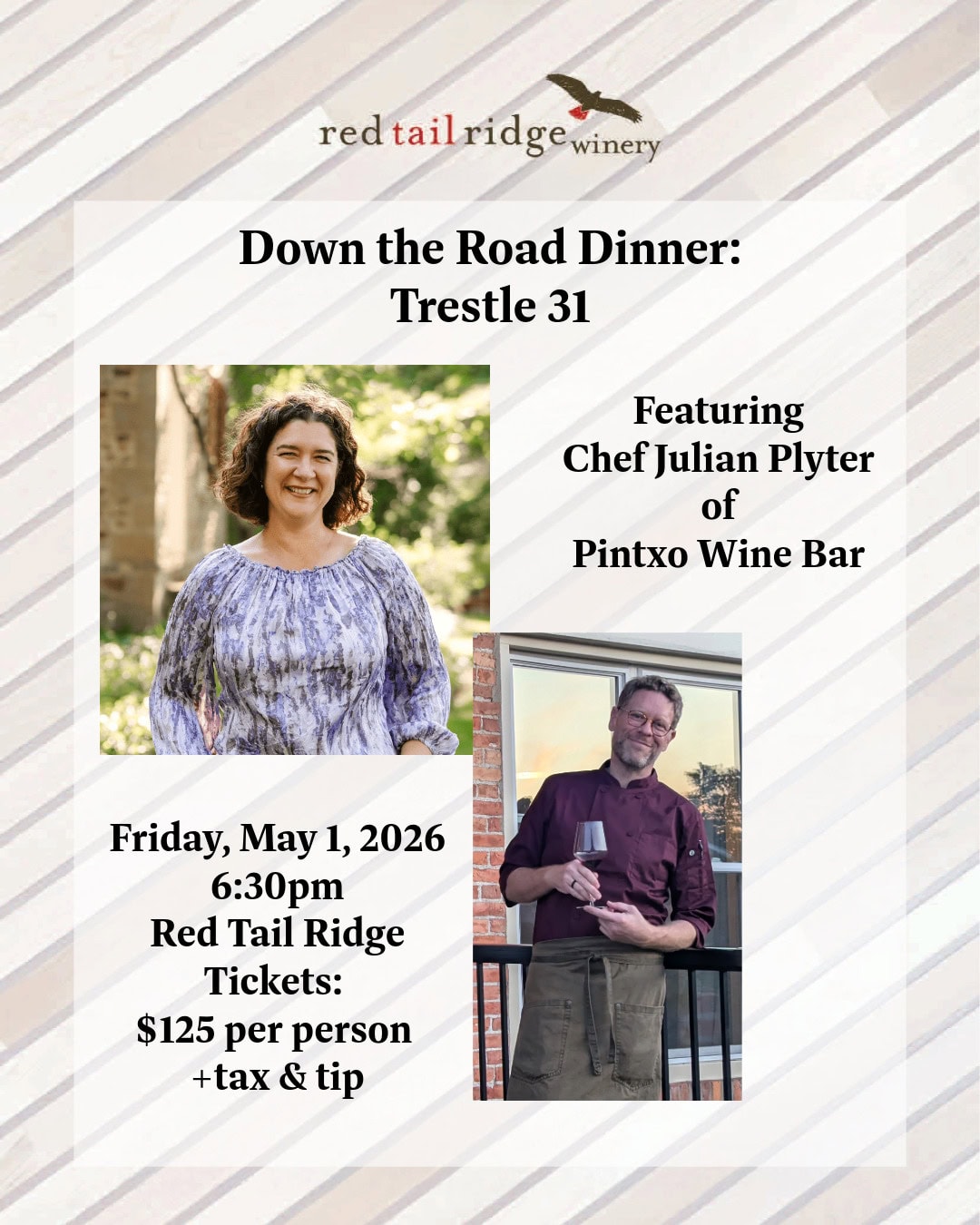 Guests enjoying wine dinner at Red Tail Ridge Winery with Trestle 31 in the Finger Lakes