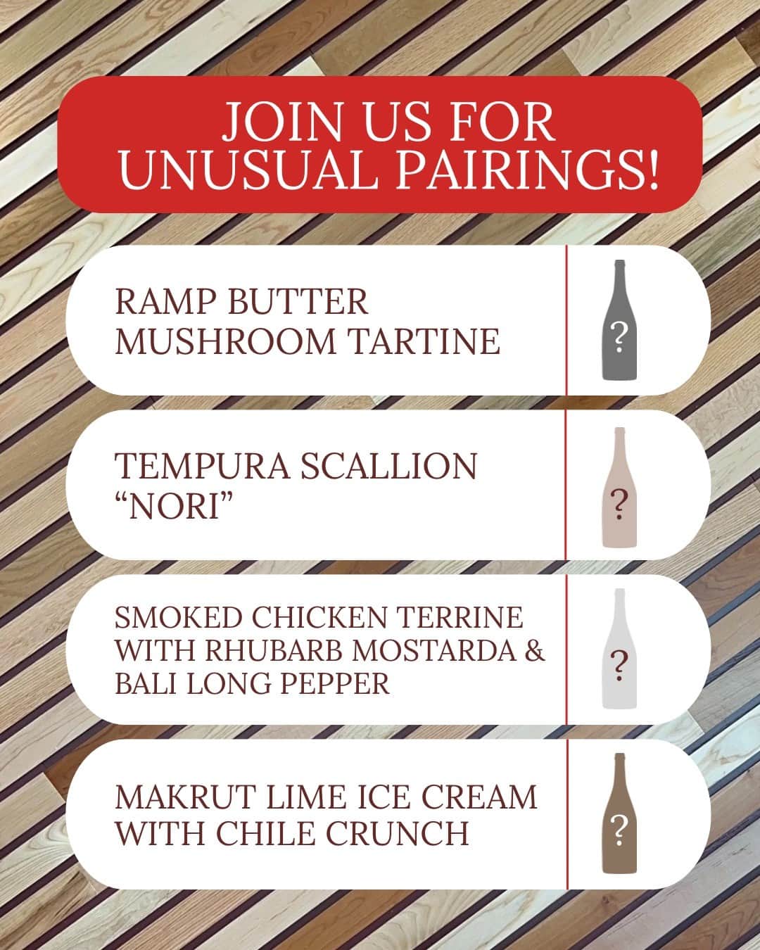 Unusual Pairings Wine Event | Red Tail Ridge Winery